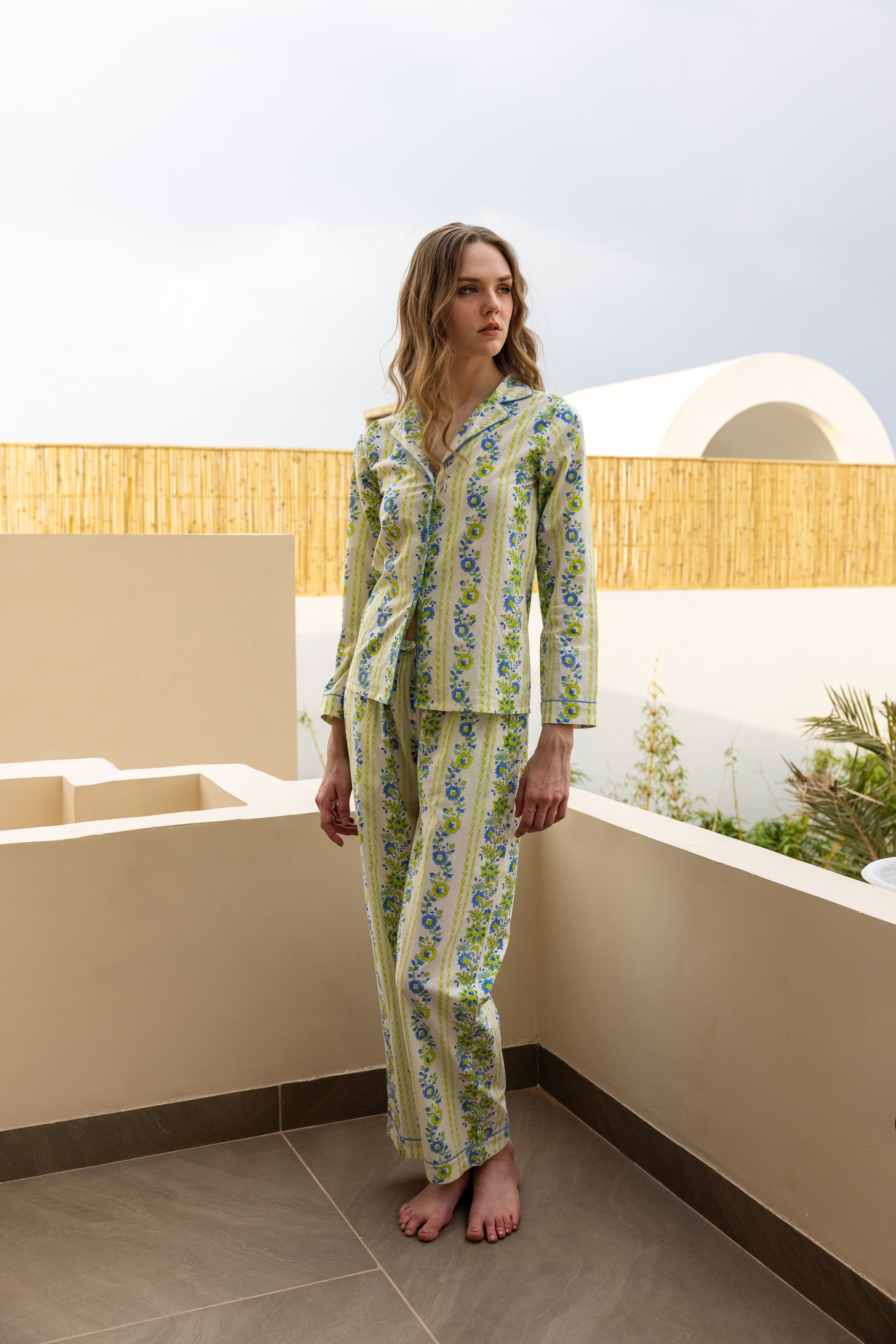 Seafoam Garden Cotton Pajama Set